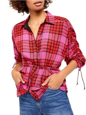 NWT Free People We The Free Pacific Dawn Plaid Button-Down Shirt | Size Medium
